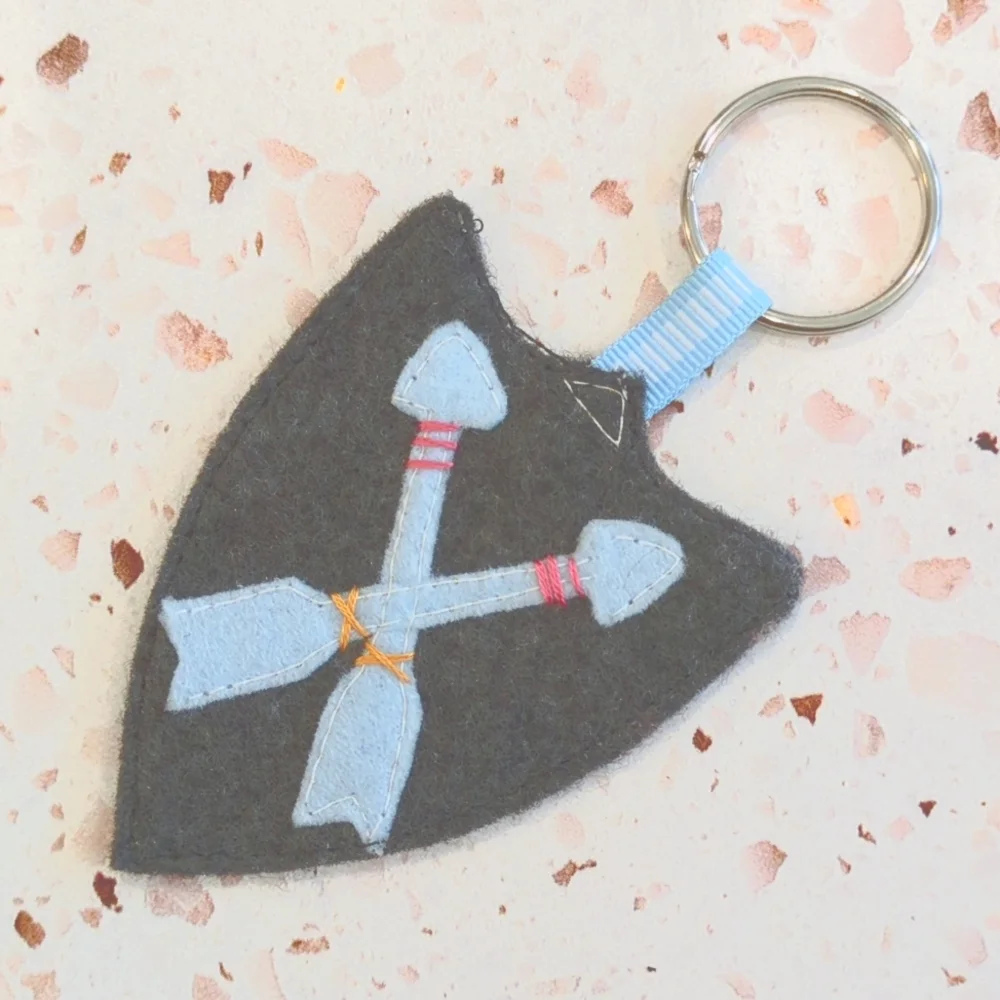 Bravery Shield with Arrows Key Ring Handcrafted Felt Embroidered Ribbon | New #1